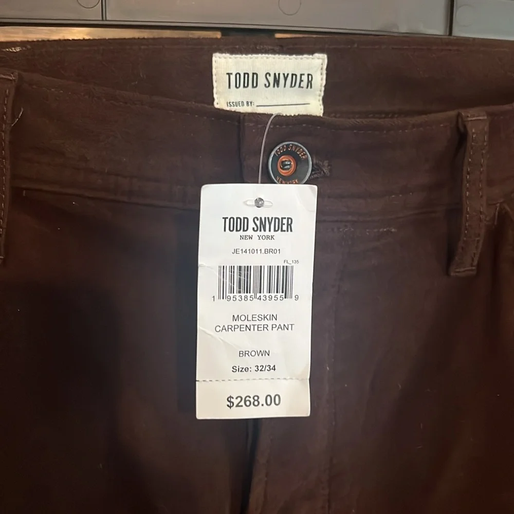 Todd Snyder Moleskin Carpenter Pants size 34x32 NWT